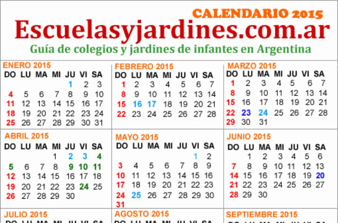 Feriados 2015 Argentina: almanaque para imprimir